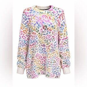 JODIFL Rainbow Leopard Sweater Bold Dopamine Indie Y2K Funky Cozy Chic Top-M